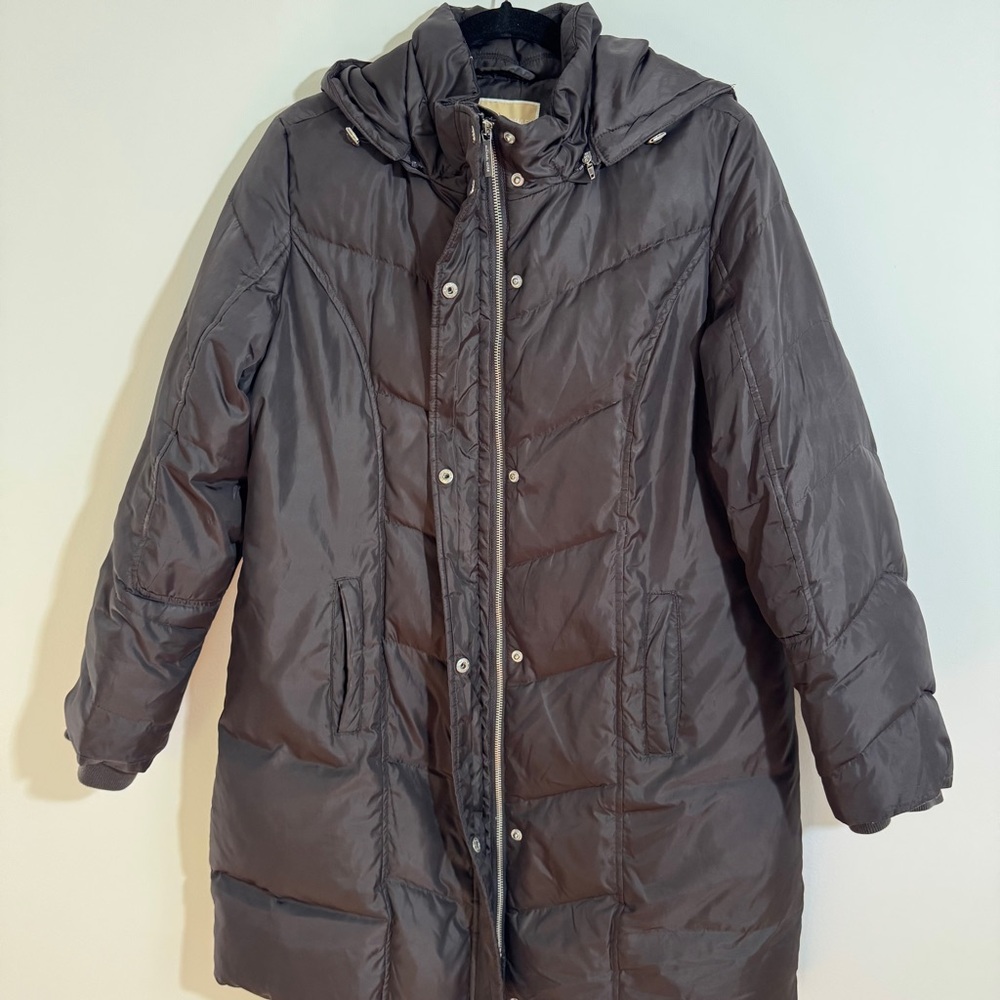 Michael Kors Down Puffer Coat Black Hooded Long Parka Size PL Warm Winter Jacket - Picture 3 of 15